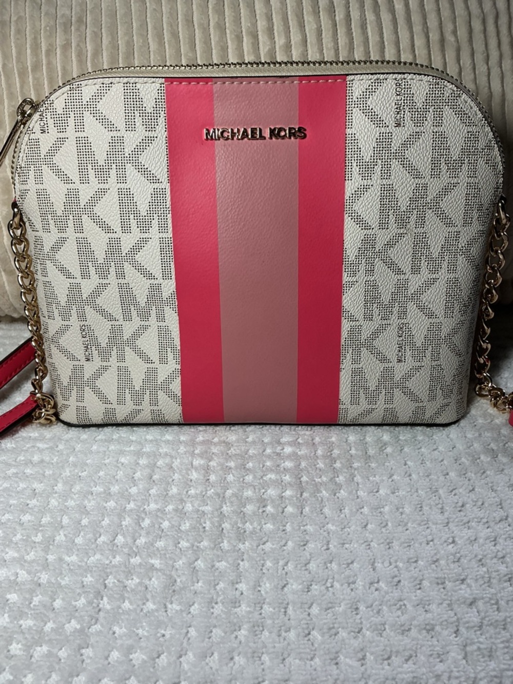 Michael Kors Dome Crossbody with Pink Stripe Accent